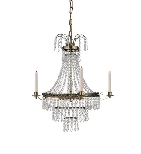 Wyprzedaż Lampa wisząca w stylu glamour do salonu przezroczyste kryształy i świecznik w kolorze antycznego złota MarkSlojd 105157 Marielund 3xE14