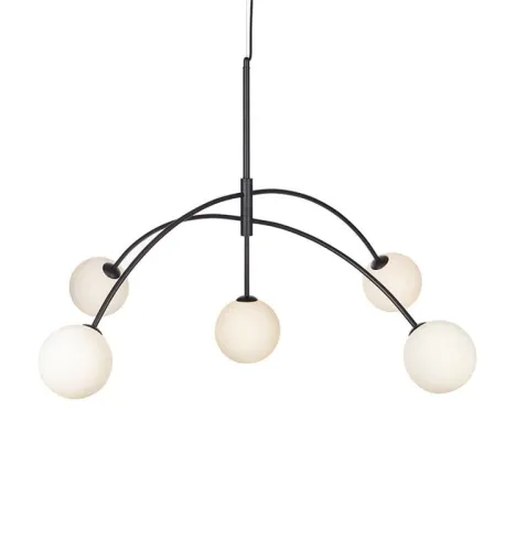 Taniej Lampa wisząca do dużego pomieszczenia rozłożyste półkoliste ramiona i mleczne szklane klosze MarkSlojd 107560 Heaven5xG9 117cm