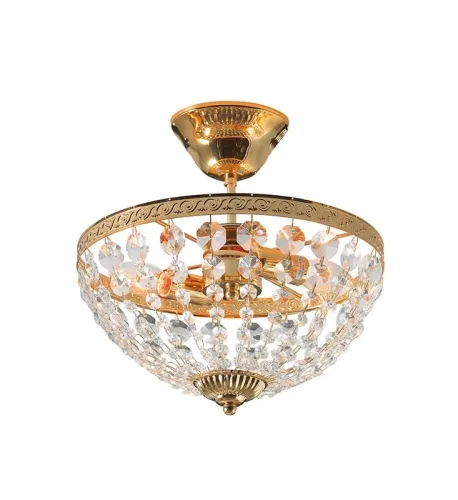 Lampa sufitowa plafon do mniejszych pomieszczeń ze szklanymi kryształkami złoty stelaż z ornamentem MarkSlojd 100486 Hanaskog 2xE14 30cm x30cm Hit sprzedaży