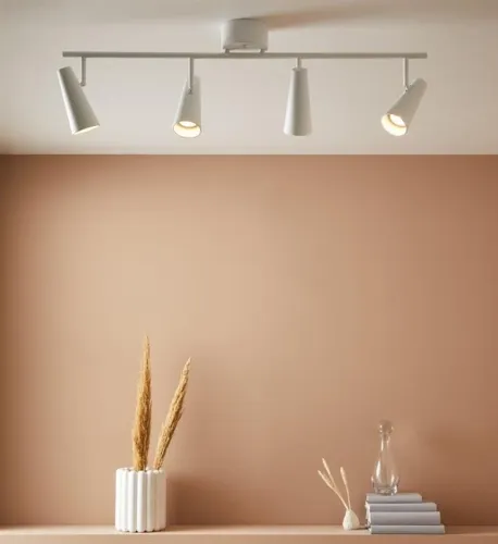 Dodaj do koszyka Lampa sufitowa listwa w stylu skandynawskim biała regulowane klosze w kształcie stożka MarkSlojd 108201 Crest 4xGU10 93,5cm