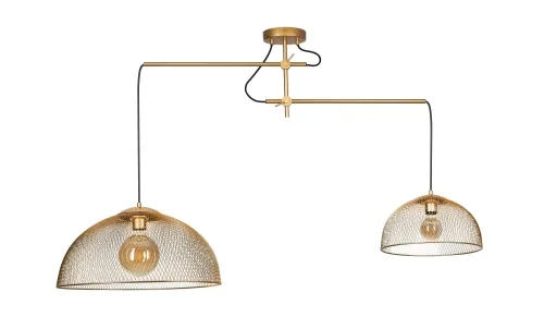 Złota lampa wisząca z dwoma kopułowymi kloszami w siatkę Max Light P0454 Concept 2xE27 Dostępne od ręki