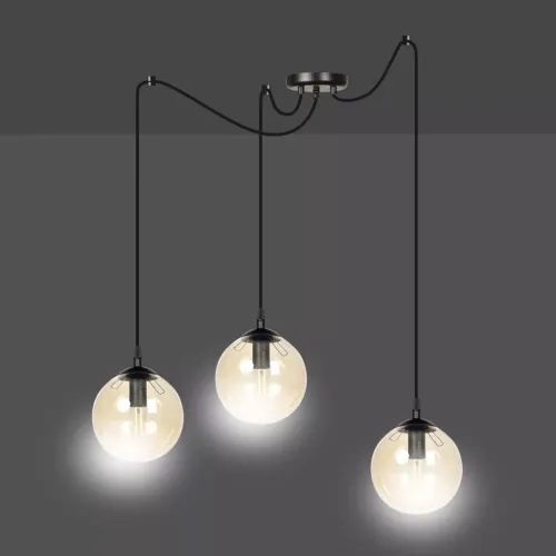 Tylko do końca tygodnia Lampa wisząca typu spider trzy kule szklane Emibig 938/3 Czarny Gigi 3 Bl Miodowy 3xE14
