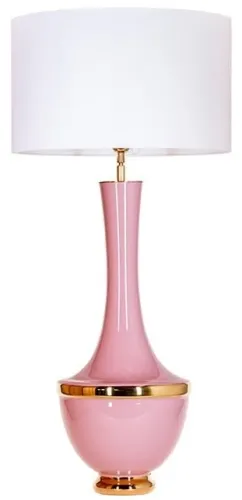 Ostatnie sztuki Lampa stołowa różowa szklana podstawa z złotymi dodatkami i biały abażur 4Concepts L232270302 Troya E27 105cm x 50cm
