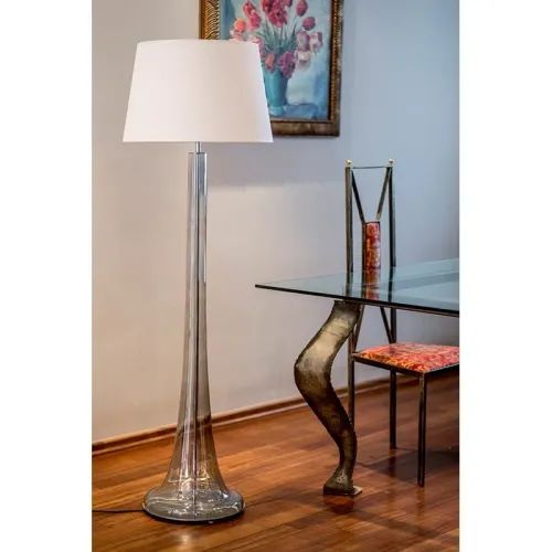 Rabat Lampa stojąca podłogowa dymna szklana podstawa i biały abażur 4Concepts L213282259 Zurich E27 165cm x 50cm
