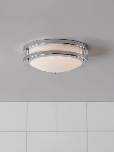 Lampa sufitowa plafon do łazienki mały chrom metalowe obręcze i szklany biały klosz MarkSlojd 105621 Taby 24cm Łatwy zwrot
