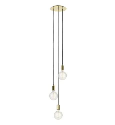 Lampa wisząca złota okrągła podsufitka i oprawki z czarnym tekstylnym sznurkiem MarkSlojd 106333 Sky 3xE27 161cm x 25cm Hit cenowy