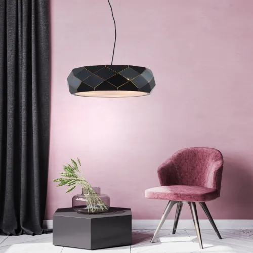 Czarna lampa wisząca z okrągłym foremnym kloszem z nacięciami Light Prestige LP-8069/1P BK Reus 3xE27 47cm x 120cm Zamów teraz